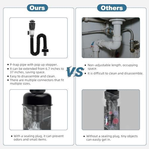 Bathroom Sink Drain Kit with Pipe & Pop-Up Strainer Stopper, Brushed Nickel - Image 5