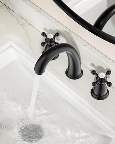 FORIOUS Bathroom Faucet 3 Hole 8 Inch Widespread Sink Faucets Matte Black - Image 3