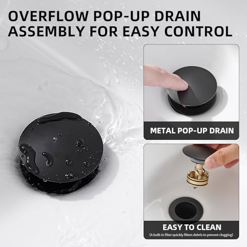 Pop Up Bathroom Sink Drain Without Overflow, Matte Black - Image 3