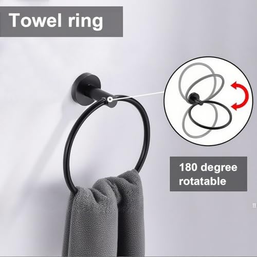 6 Pieces Matte Black Bathroom Hardware Accessories Set, SUS304 Stainless Steel - Image 5