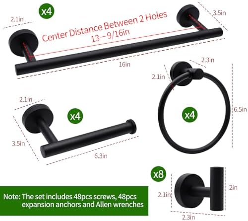 20pcs Bathroom Hardware Set, Matte Black Bathroom Hardware Set, Including 16" - Image 6