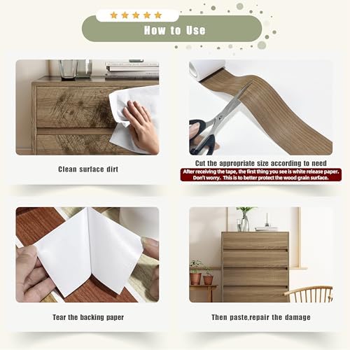 Besezx Wood Grain Repair Tape, 2.4" X15', Self Adhesive Wood Grain Repair Patch - Image 4