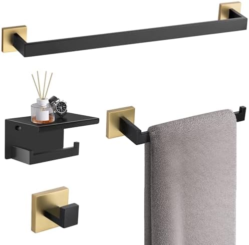 TURS 4-Piece Bathroom Hardware Set Brushed Gold and Black Towel Bar Set Include by TURS