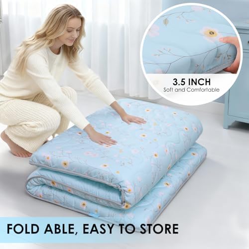 SCHNAUZER HOME Japanese Futon Floor Mattress Twin 3.5" Thick Floral Pattern - Image 5