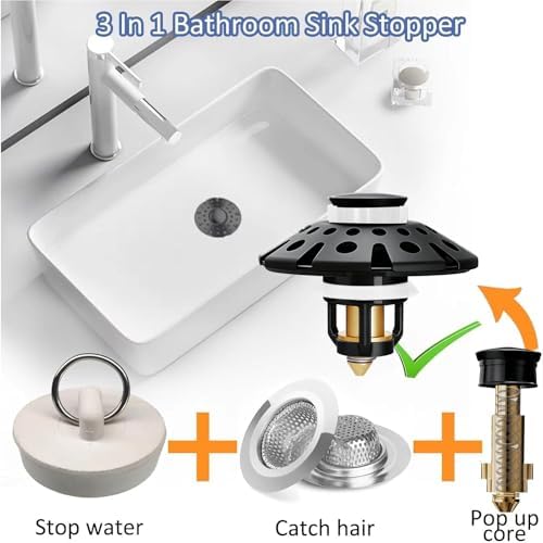 AzWzz Bathroom Sink Drain Strainer, 3 in 1 Pop Up Bathroom Sink Stopper - Image 4