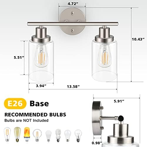 Unicozin 2 Light Vanity Lights, Brushed Nickel Wall Sconce Light - Image 2