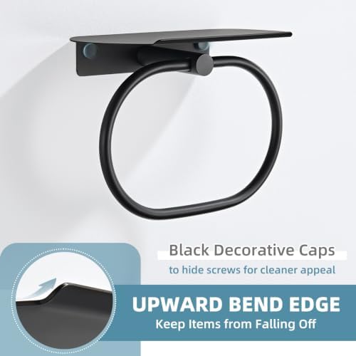 Suyar Oval Towel Ring with Shelf, Bathroom Hand Towel Holder Matte Black - Image 6