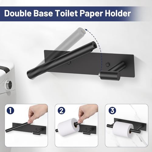 Lairuier Matte Black Bathroom Hardware Set, Adhesive or Screw Wall Mounted - Image 2