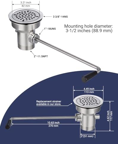 3-1/2" Commercial Sink Drain NO-Overflow, Twist Handle Waste Drain Valve - Image 4