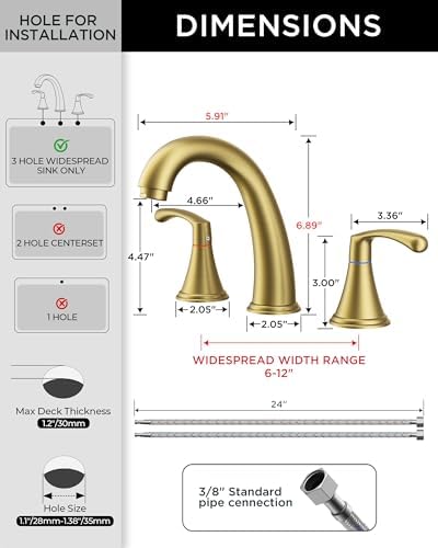 FORIOUS Bathroom Sink Faucet 3 Hole Widespread 8 Inch 2 Handle Brushed Gold - Image 3