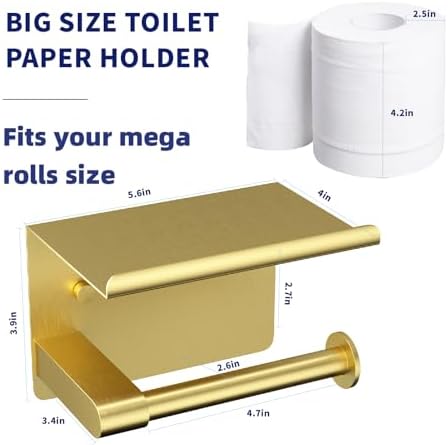 GLNLQ Brushed Gold Toilet Paper Holder Wall Mount, Adhesive or Screw-in - Image 2