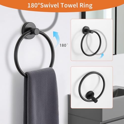 5-Piece Matte Black Bathroom Hardware Set, Towel Racks Set - Image 5
