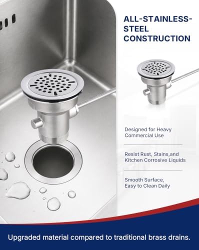 3-1/2" Commercial Sink Drain Valve Twist Handle Stainless Steel - Image 2
