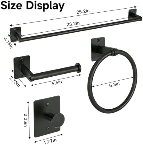 Matte Black Bathroom Accessories Set, 5 Pieces Bathroom Hardware Set, 24 inch - Image 7