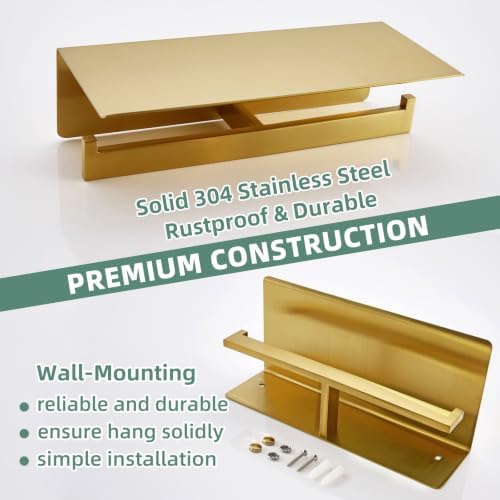 APLusee Brushed Gold Double Toilet Paper Holder - Image 6
