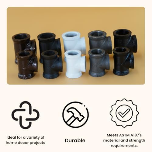 1/2" TEE: Industrial Threaded Black Iron Pipe Fittings; Natural - Image 3