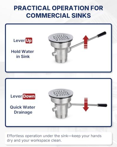 3-1/2" Commercial Sink Drain Valve Lever Handle Stainless Steel - Image 5