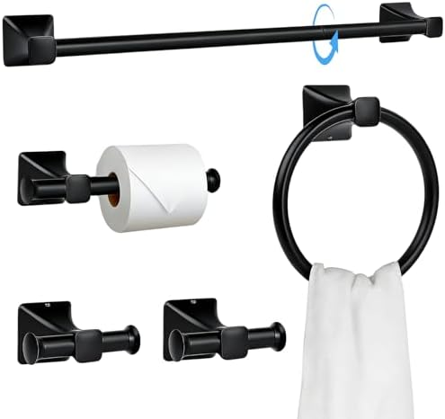 5-Piece Matte Black Bathroom Hardware Set, SUS304 Stainless Steel Wall Mounted by Unknown