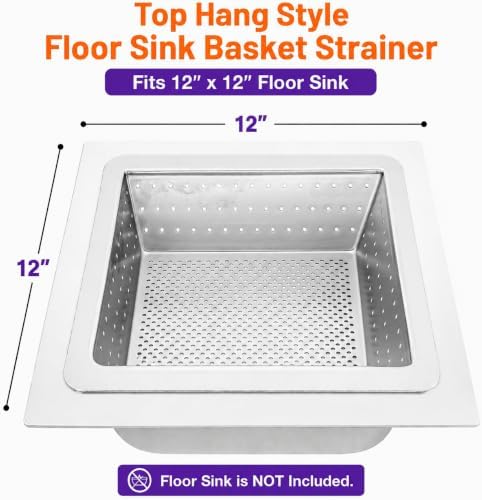 Leyso Stainless Steel Floor Sink Basket 10" x 10" Top-Hang Strainer - Image 4