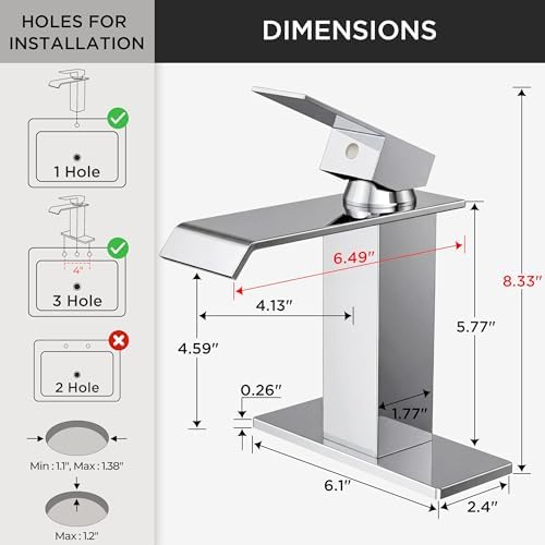 FORIOUS Bathroom Faucet 1 Hole Single Handle Vanity Sink Faucets Chrome - Image 3