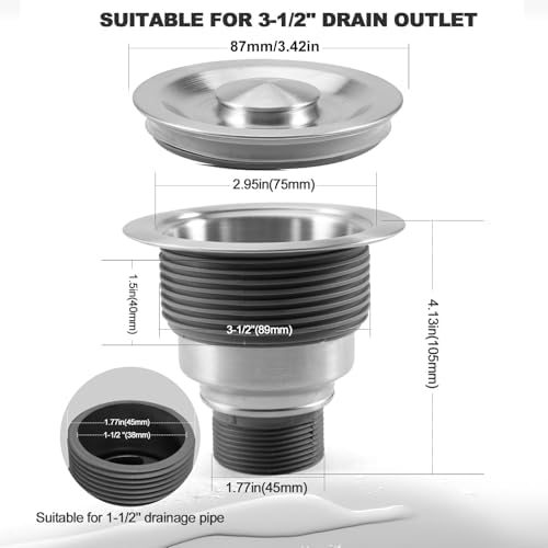 QuiLanTu 3 1/2" Kitchen Sink Drain Kit Replacement Sink Drain Assembly - Image 3