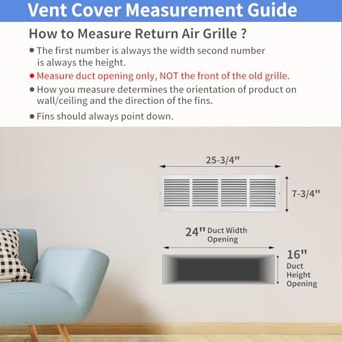 Howeall 24"W x 6"H Steel Return Air Grille, Air Return Vent Cover - Image 5