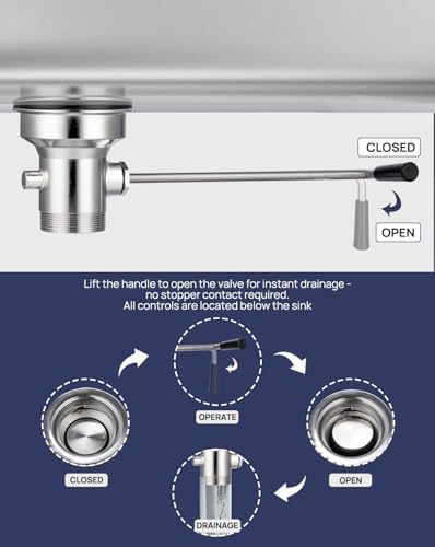 3-1/2" Commercial Sink Drain NO-Overflow, Twist Handle Waste Drain Valve - Image 2