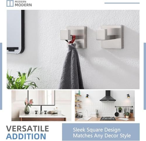 Toilet Paper Holder Set with 2 Square Robe Hooks, Brushed Nickel - Image 7