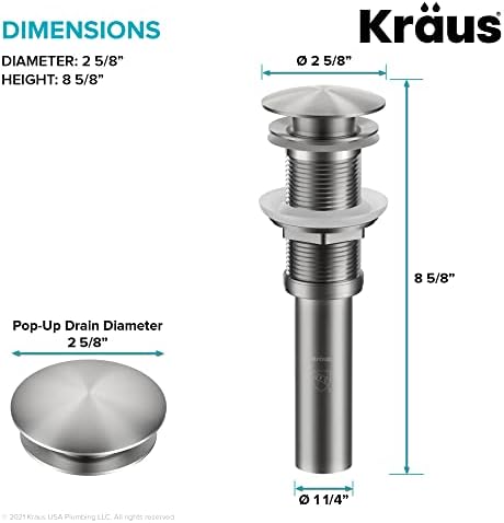 KRAUS Pop-Up Drain for Bathroom Sink Without Overflow in Spot-Free Stainless - Image 4