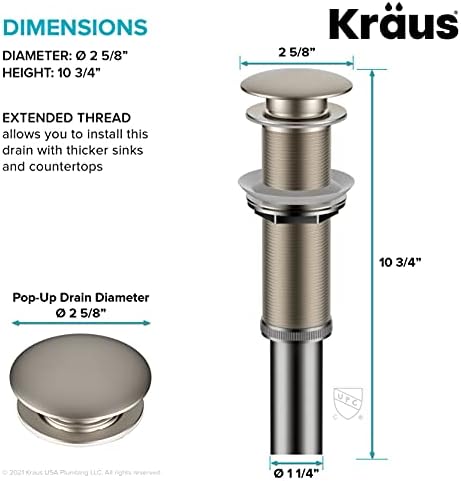 KRAUS Bathroom Sink Pop-Up Drain Assembly in Satin Nickel - Image 5