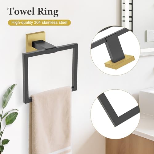 TURS 5-Piece Bathroom Hardware Set Matte Black and Gold Towel Bar Set Bath - Image 2