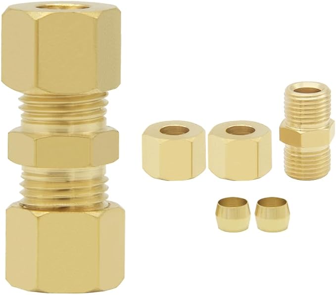 Hooshing 10PCS Brass Compression Tube Fitting 3/16" OD x 3/16" OD Connector - Image 2