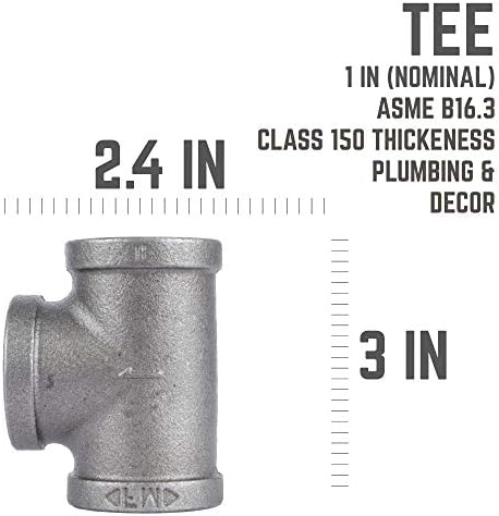 PIPE DECOR 1" Tee Fitting, Malleable Iron, Fits One Inch Diameter Black Steel - Image 2