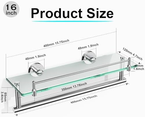 16-Inch Floating Tempered Glass Bathroom Shelf - Image 3