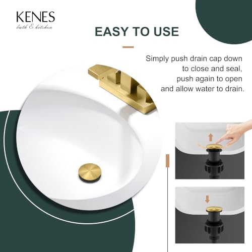 KENES Pop Up Bathroom Sink Drain Without Overflow Brushed Gold Pop Up Drain - Image 5
