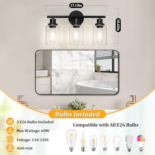 Unicozin Modern Bathroom Light Fixtures, 3 Light Vanity Lights - Image 4