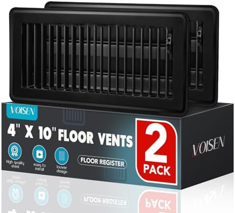 VOISEN Floor Register 4x10, 2 Pack Black Floor Vent Covers by VOISEN