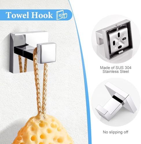 TURS 4-Piece Bathroom Hardware Set Chrome Towel Bar Set 23.6inch Bath Towel - Image 5