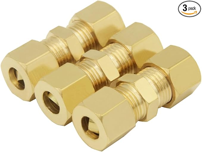 Hooshing 3PCS Brass Compression Tube Fitting 1/4" OD x 1/4" OD Connector by Hooshing