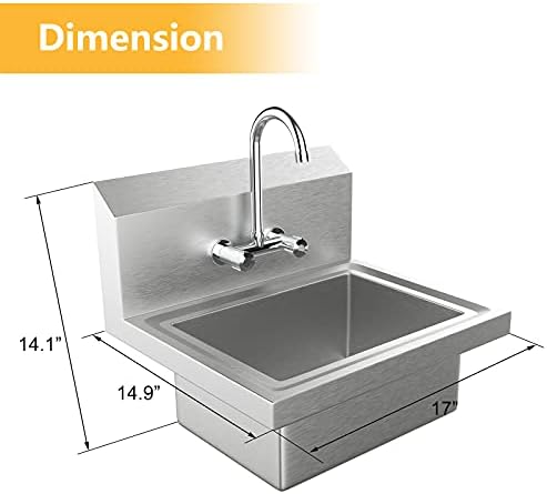 Bonnlo Upgraded Commercial Hand Wash Sink Stainless Steel Prep/ Bar Sinks - Image 4