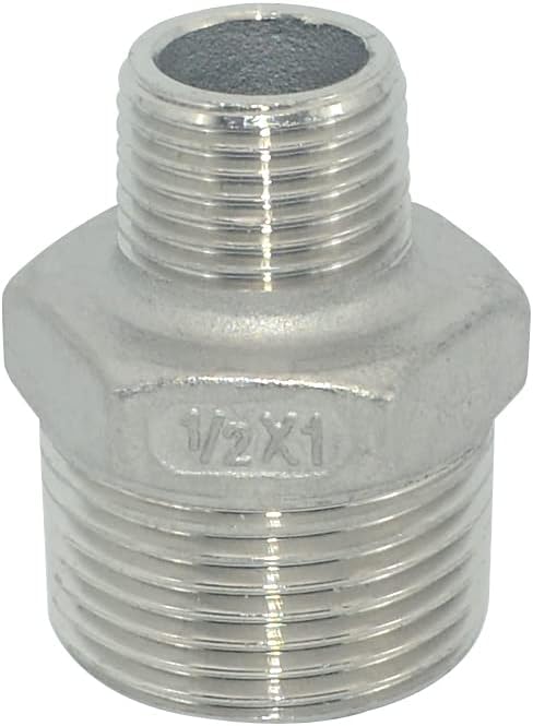 1" x 1/2" Male Threaded Reducing Nipple Fitting/Adapter, Stainless Steel SS304 by Megairon