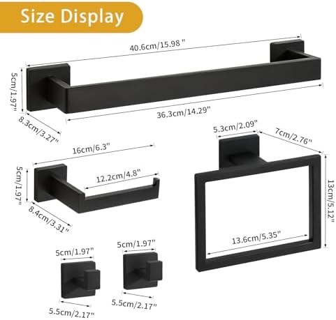 5-Piece Matte Black Bathroom Hardware Accessories Set - Image 3