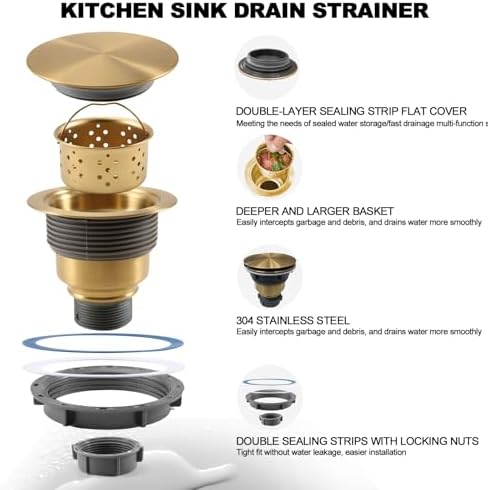 3 1/2" Kitchen Sink Drain Kit Replacement Sink Drain Assembly Removable 304 - Image 5