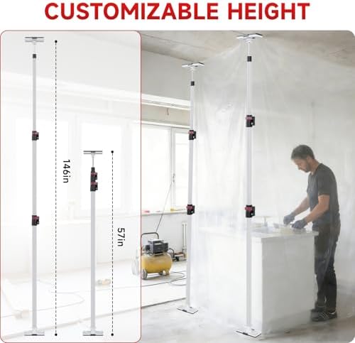 12FT Dust Barrier Poles, 4 Pack Zipper Wall Pole Kit - Image 2