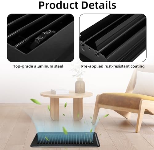 4 x 10 Floor Register, 3 Pack Black Steel Floor Vent Covers - Image 3