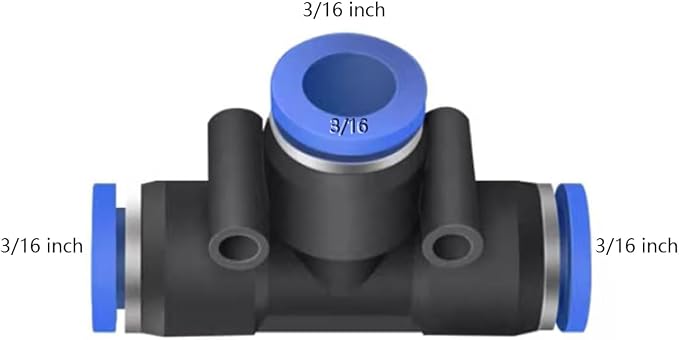 3/16 inch Air Hose T Connector Plastic Pneumatic Quick Push to Connect Tee - Image 2