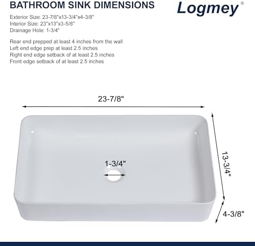 Logmey 24" Bathroom Sink Dorp in 24x14 Large White Vessel Sink - Image 6