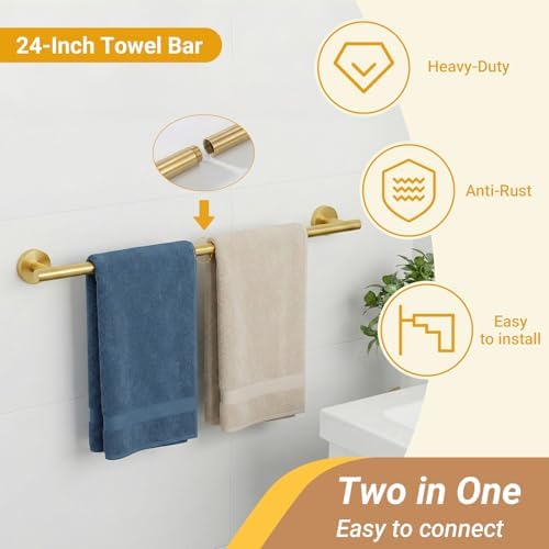 5 Piece Brushed Gold Bathroom Hardware Set, 24 Inch Bathroom Hardware Set Towel - Image 4