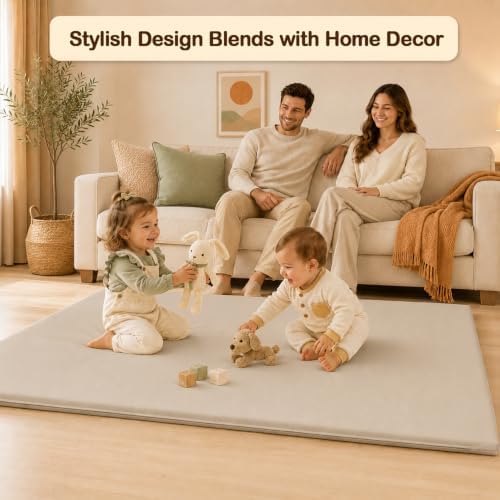 Vegan Leather Baby Play Mat, 71x59 Thick Cushioned Waterproof Playpen Mat - Image 2