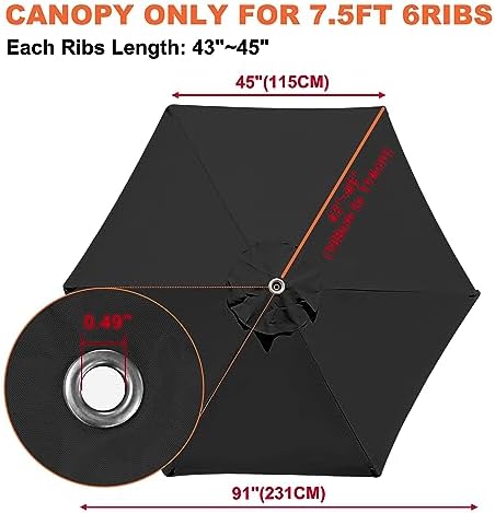 EliteShade USA 7.5FT Replacement Covers 6 Ribs Market Patio Umbrella Canopy - Image 3